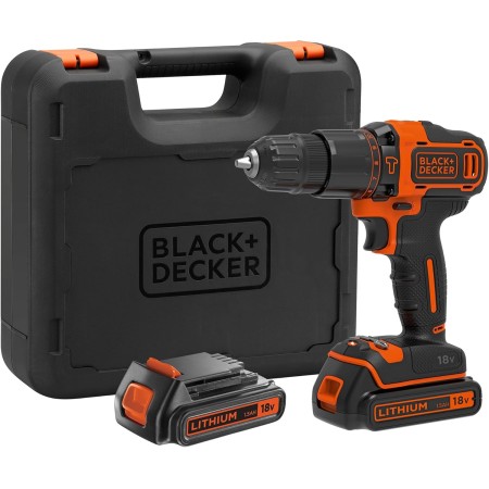 BLACK+DECKER Kit Taladro Percutor 18V, Luz LED, Velocidad Variable, con 2 Baterías de Litio de 1.5Ah, Cargador, con 80