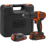 BLACK+DECKER Kit Taladro Percutor 18V, Luz LED, Velocidad Variable, con 2 Baterías de Litio de 1.5Ah, Cargador, con 80