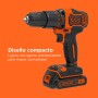BLACK+DECKER Kit Taladro Percutor 18V, Luz LED, Velocidad Variable, con 2 Baterías de Litio de 1.5Ah, Cargador, con 80