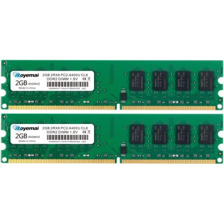 4GB Kit(2x2GB) DDR2 800MHz PC2-6400 Unbuffered Non-ECC 1.8V CL6 2Rx8 Dual Rank 240 Pin UDIMM Memoria Principal Module Upgrade