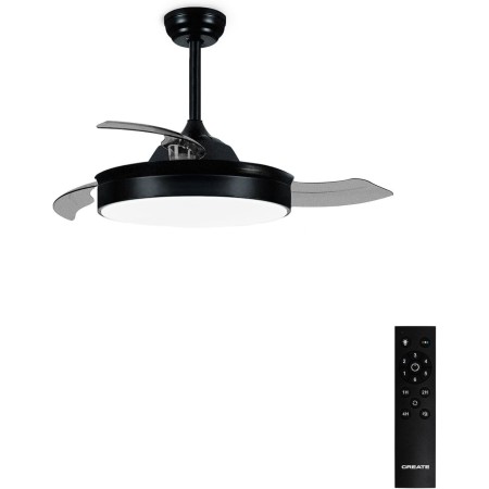 CREATE / WIND CLEAR S/Ventilador de techo con luz negro con mando y Wifi / 40W, Ø91 cm, temporizador, 6 velocidades, aspas