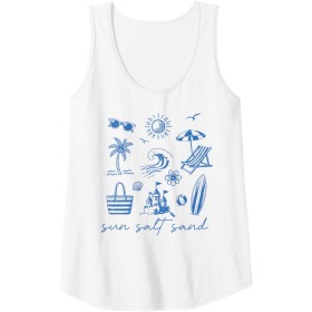 Mujer Sal Sol Arena Retro Verano Olas Surf Tabla Palmera Playa Camiseta sin Mangas