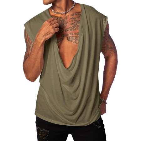 Runcati Camiseta sin mangas para hombre, cuello en V profundo, camiseta para hombre, verano, tiempo libre, playas de arena