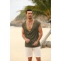 Runcati Camiseta sin mangas para hombre, cuello en V profundo, camiseta para hombre, verano, tiempo libre, playas de arena