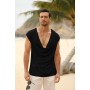 Runcati Camiseta sin mangas para hombre, cuello en V profundo, camiseta para hombre, verano, tiempo libre, playas de arena