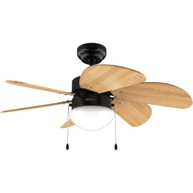 Cecotec Ventilador de Techo con Luz EnergySilence Aero 360 Black&Wood. 50W, Diámetro 36” (92cm), 3 Velocidades, 6 Aspas