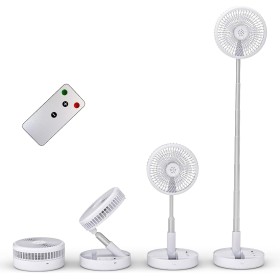 Primevolve Ventilador de Pie Portátil con Remoto,NO-Rotación-8'' Plegable Suelo/Mesa Ajustable,7200mAh USB C Ventilador para
