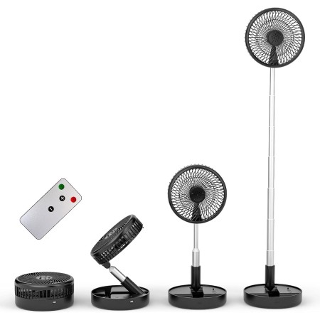 Primevolve Ventilador de Pie Portátil con Remoto,NO-Rotación-8'' Plegable Suelo/Mesa Ajustable,7200mAh USB C Ventilador para
