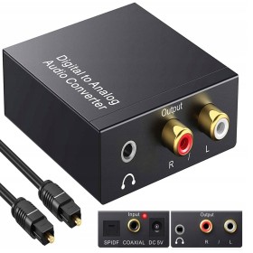 Beigemo 192kHz Convertidor Digital a Analógico, DAC Audio Óptico Coaxial Toslink a Analógico Estéreo L/R y Jack 3.5mm con Cable