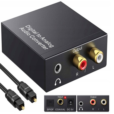 Beigemo 192kHz Convertidor Digital a Analógico, DAC Audio Óptico Coaxial Toslink a Analógico Estéreo L/R y Jack 3.5mm con Cable