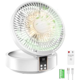 Ventilador de Mesa, USB Recargable Potente Silencioso Ventiladores, con Mando a Distancia, Pantalla LED, Rotación de