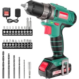 Taladro Atornillador 12V, HYCHIKA Destornillador Eléctrico, 30N.m Atornillador Eléctrico, 21+1 Ajustes Par, 2 Velocidad