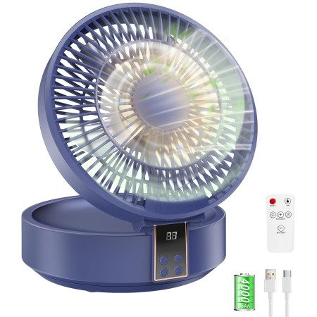 Ventilador de Mesa, USB Recargable Potente Silencioso Ventiladores, con Mando a Distancia, Pantalla LED, Rotación de