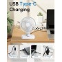 MERTTURM USB Ventilador de Mesa 4000mAh, Ultra Silencioso, 4 Velocidades Ajustables, Dirección Ajustable, Indicador de Batería,
