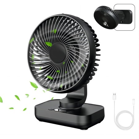 MERTTURM USB Ventilador de Mesa 4000mAh, Ultra Silencioso, 4 Velocidades Ajustables, Dirección Ajustable, Indicador de Batería,