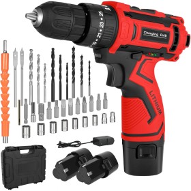 Vothen Taladro Atornillador Destornillador Electrico con 2 x 2000 mAh baterías de litio, 35 Nm Par Máx, LED Luz, Atornillador