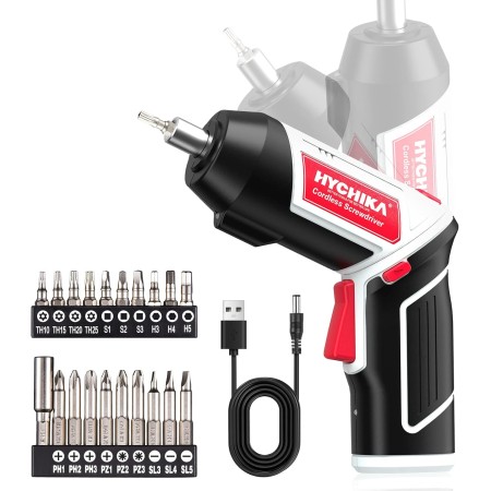 HYCHIKA Atornillador Eléctrico 6Nm, Destornillador Eléctrico (Máximo Par 6 N.m, 3.6V, 2.0Ah) LED Luz como Linterna, Cable USB,