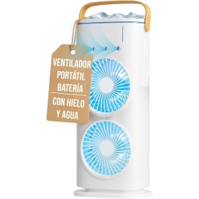 Ventilador Portatil Recargable, Ventilador con Hielo y Agua y Doble Cabezal 360°, Nebulizador Hielo 280 ml, Oscilante 90°/180°,