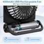 EasyAcc Ventilador de Mesa Pequeño, Mini Ventilador Silencioso USB Recargable 2000mAh con 4 Velocidades, 225° Plegable Portátil