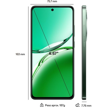 OPPO Reno12F 5G - Smartphone Libre con IA, 16GB (8GB+8GB) 256GB, Pantalla 2.5D AMOLED 6.7", Cámara 50+8+32 MP, Android, IP64,