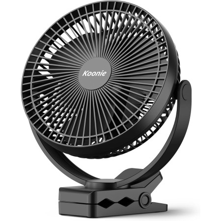 Koonie Ventilador de clip de 10000 mAh, ventilador de escritorio portátil USB de 4 velocidades, flujo de aire fuerte,