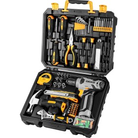 DEKO Caja Herramientas Completa con Destornillador Electrico/Taladro con bateria de 8V, Maletin de 126 Piezas, Caja profesional