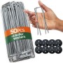 PORTENTUM Grapas Césped Artificial 100 Uds + 16 Arandelas – Piquetas Camping Suelo Duro, Estacas para Tomateras, Piquetas