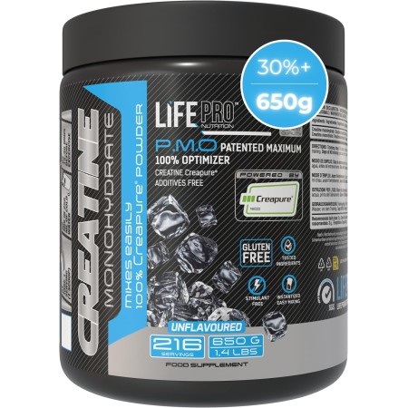 Creatina Monohidratada Creapure Life Pro 650g – Sabor Neutro – Creatina Micronizada Pura, Hasta 216 Tomas – Sin Gluten, Para