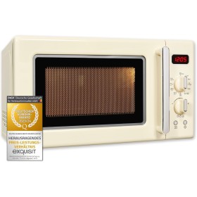 Exquisit® Microondas Retro, 20L, 700W, 5 Niveles de Potencia, Grill 1000W, Color Crema, Funciones Microondas-Grill,