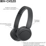 SONY Auriculares de Diadema inalámbricos Bluetooth WH-CH520, Sonido, diseño Ligero, 50 h de batería, Carga rápida, Ecualizador,