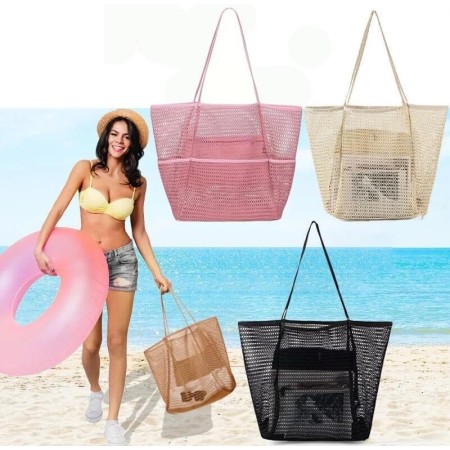 Paquete de playa femenino, bolso interior grande de la red de viaje de verano, bolso de hombro único tejido a prueba de arena