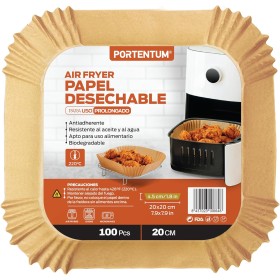 PORTENTUM Papel freidora aire 100 unidades de 20-24 cm Cuadrado. Papel Air Fryer Grado alimenticio BPA free, FDA y LFGB