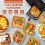 PORTENTUM Papel freidora aire 100 unidades de 20-24 cm Cuadrado. Papel Air Fryer Grado alimenticio BPA free, FDA y LFGB