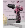 Taladro Atornillador 12V, Rosado Destornillador Electrico Batería, Baterías Litio 2.0Ah, 2 Velocidades, 18+1 Ajuste de Par, LED
