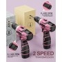 Taladro Atornillador 12V, Rosado Destornillador Electrico Batería, Baterías Litio 2.0Ah, 2 Velocidades, 18+1 Ajuste de Par, LED