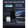 Regleta de enchufes múltiple de 3 Compartimentos con 1 USB-C y 3 USB-A, Enchufe múltiple con Interruptor de Ahorro de energía,