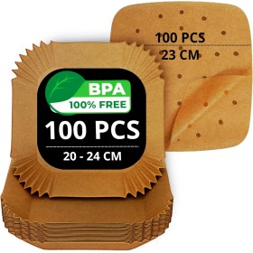 200/220 Piezas Papel Freidora Aire de 20-24cm BPA Free | Accesorios Air Fryer en Formato Cuadrado y Plano | Compatible para 5-7