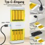 8 Unidades de Pilas AA de Recargables Litio, Pilas de Alta Capacidad de 3000mWh, Pilas AA de Litio de 1,5 V y Cargador de Pilas