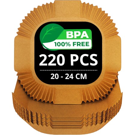 200/220 Piezas Papel Freidora Aire de 20-24cm BPA Free | Accesorios Air Fryer en Formato Cuadrado y Plano | Compatible para 5-7