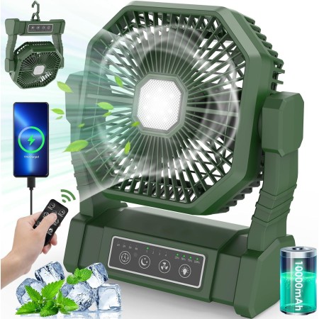 BIBURY Camping Ventilador con Luz LED, Recargable para Tienda de Campaña al Aire Libre con Gancho y Remoto, Ventilador de