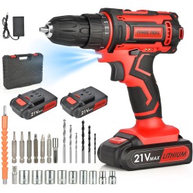 Taladro Atornillador Batería 21V, Atornillador Bateria 40 NM, con Destornillador Eléctrico de dos Secciones 2.0 AH, par 25 + 1,