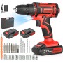Taladro Atornillador Batería 21V, Atornillador Bateria 40 NM, con Destornillador Eléctrico de dos Secciones 2.0 AH, par 25 + 1,
