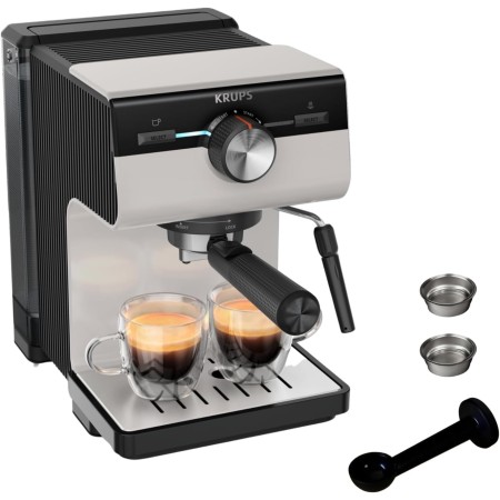 Krups Cafetera Espresso bomba Virtuoso Essential, 15 Bares de Presión, Boquilla de Vapor Dual, Thermoblock, Cuchara Medidora y