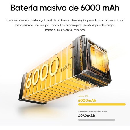 realme C75 4G Smartphone, Pantalla FHD de 6.72'', Batería de 6000mAh, Celular de 8+128GB, Cámara AI de 50MP, Resistencia al Agua