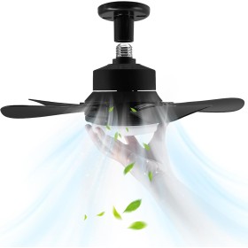 Ventilador de Casquillo con Luz LED, Ventilador de Techo con Base E27, 5 Palas, Motor DC 6 Velocidades Regulable, 6000K, ideal