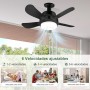 Ventilador de Casquillo con Luz LED, Ventilador de Techo con Base E27, 5 Palas, Motor DC 6 Velocidades Regulable, 6000K, ideal