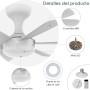 Ventilador de Casquillo con Luz LED, Ventilador de Techo con Base E27, 5 Palas, Motor DC 6 Velocidades Regulable, 6000K, ideal