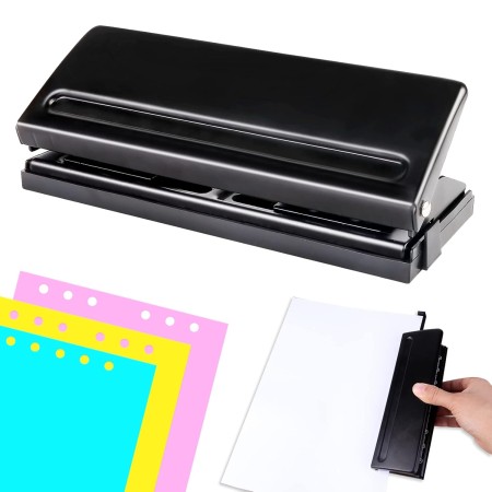 Perforadora Ajustable 6 Agujeros, Extraíble Taladradora Papel Binder Puncher ppara A4 A5 A6 B7 Capacidad con Guía para Perforar