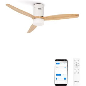 CREATE / WINDCALM/Ventilador de techo ABS con luz blanco aspas efecto madera clara con Wifi y mando / 40W, Silencioso, Ø132 cm,