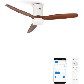 CREATE / WINDCALM/Ventilador de techo ABS con luz blanco aspas efecto madera oscura con Wifi y mando / 40W, Silencioso, Ø132 cm,
